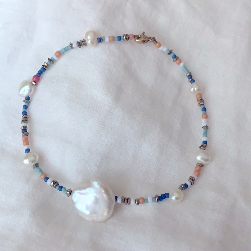 Crystal anklet - pearl, rose quartz